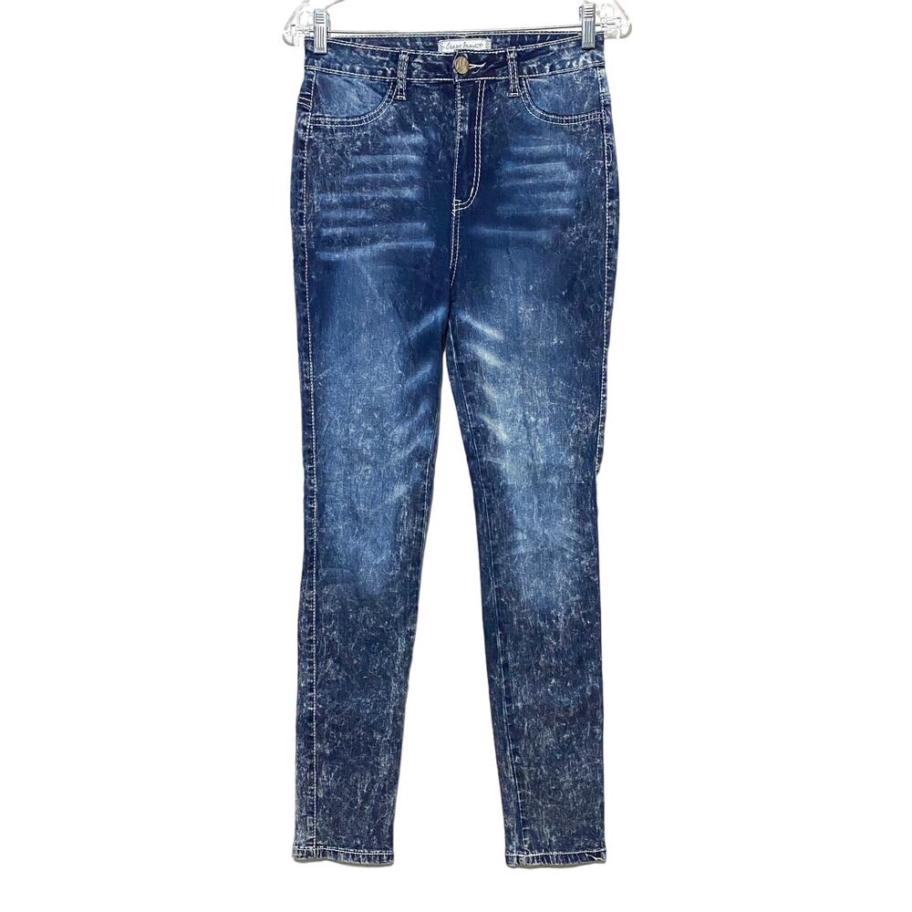 Almost Famous Crave Fame Jeans Juniors 9 Acid Wash Splatter Skinny Stretch Y2K